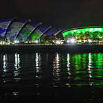 The SEC Hydro is seen lit up in green during the COP26 summit, in Glasgow, United Kingdom.