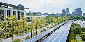 Solar panels on the top of building.